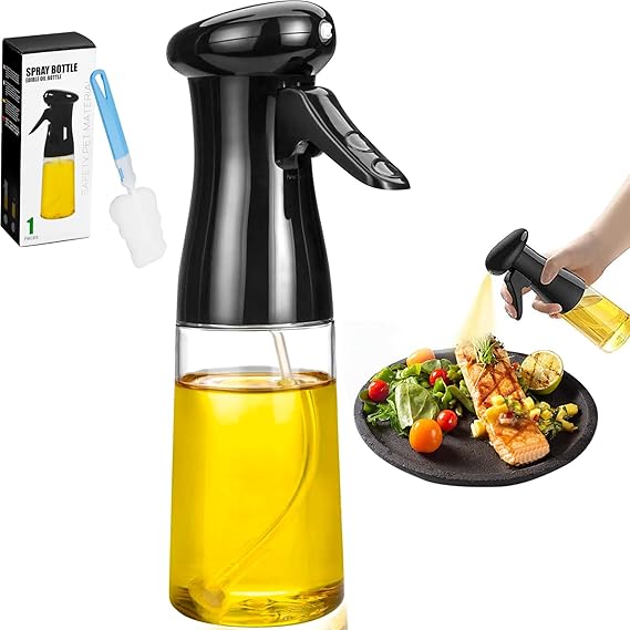 220 ml Spray Bottle Oil, Olive Oil Spray with Cleaning Brush for Kitchen, Cooking, Baking, Grilling